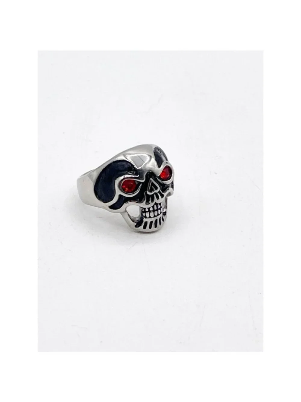 Skull Ring Red Crystal Eyes Gothic Biker Punk Silver Tone Signet Size 13 Unisex